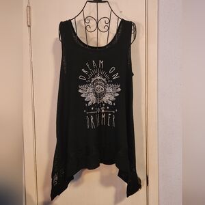 Wound Up Black Asymmetrical Graphic Tank Top, Size XL